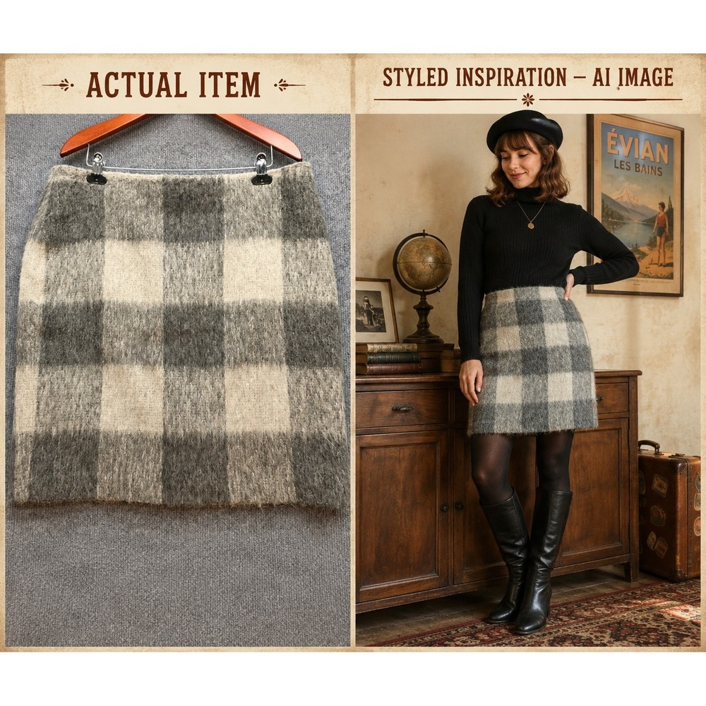Talbots Plaid Skirt Womens Wool Alpaca Blend Grey 16 Excellent Dark Academia